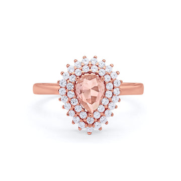 Teardrop Pear Wedding Ring Rose Tone, Simulated Morganite CZ 925 Sterling Silver